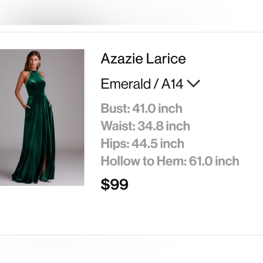 Azazie Larice Bridesmaid Dress in Emerald Velvet - Picture 2 of 6